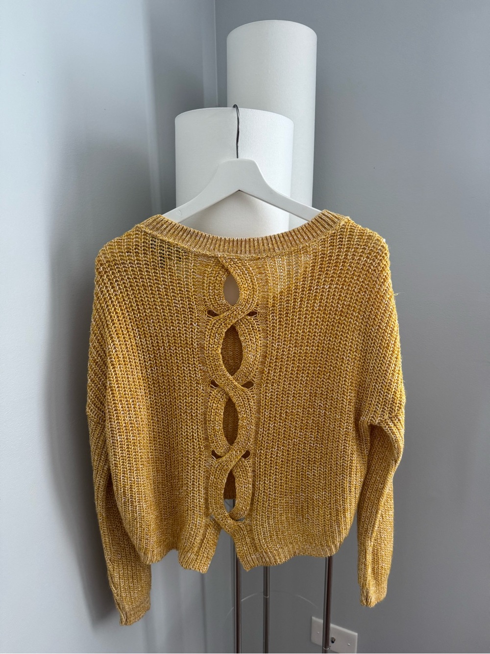 Express Mustard Yellow Open-Back Knit Sweater - Women